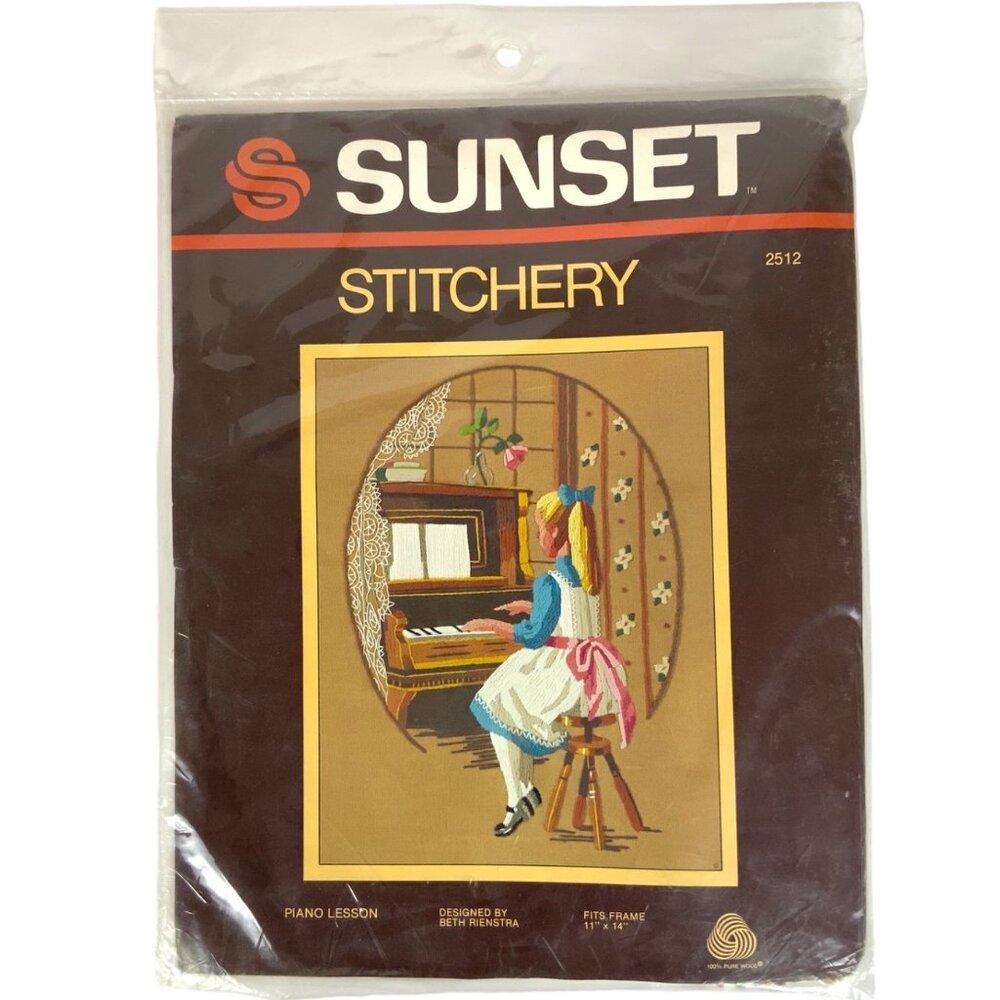 Vintage Sunset Stitchery 2512 Cross Stitch Kit Piano Lesson NEW Sealed